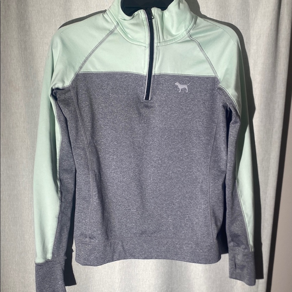 PINK VICTORIA ‘S SECRET Women's Mint and Gray Quarter-Zip Sweater